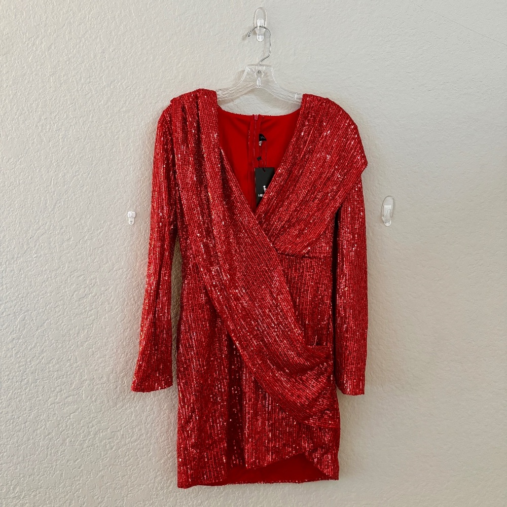 Red Sequin Draped Party Dress - Ms Ord Brand